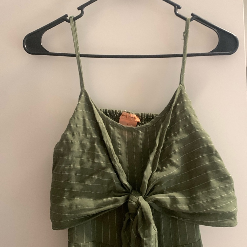 Long green pin striped romper